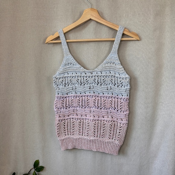 Black Tape_ Tops - Black Tape_ Pastel Ombre Knit Tank Top Crochet Sleeveless